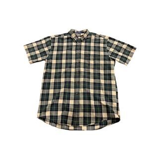Pendleton Mens Plaid Green Red White Check Button Up Short Sleeve Shirt Size L
